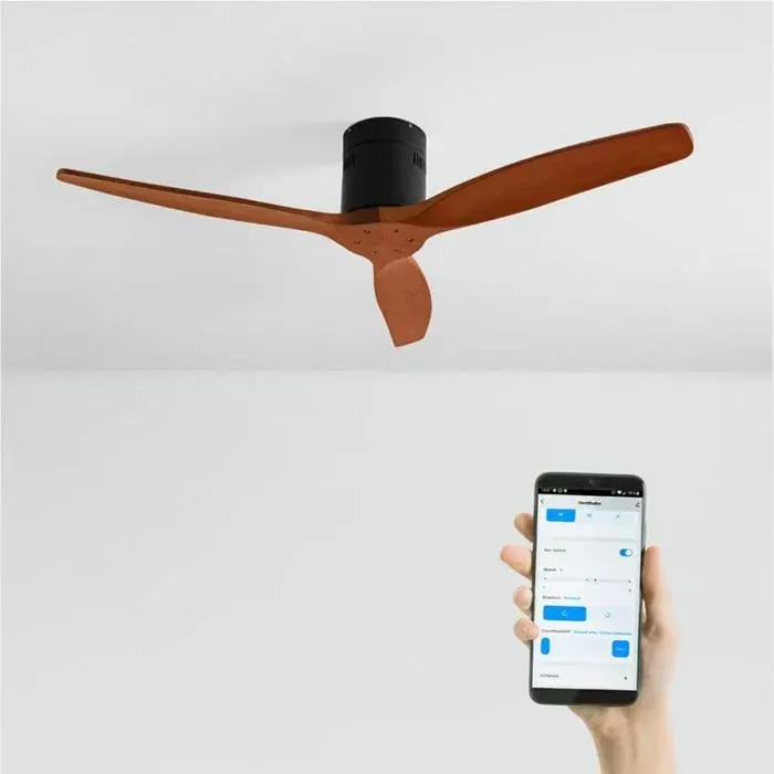 Ventilateur de plafond - Create - Sans lumière - Silencieux - Ø132cm - Noir / Bois foncé