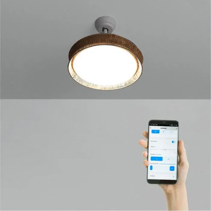 Ventilateur de plafond - Create - WIND CLEAR RATTAN - Silencieux - Pales rétractables - LED 36W