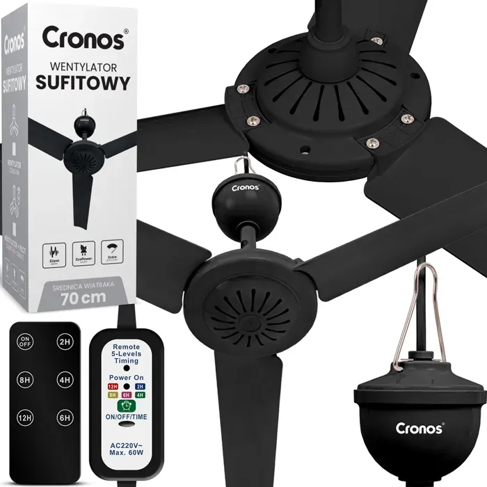 Ventilateur de plafond Cronos FC11-70 70 cm Noir + Télécommande