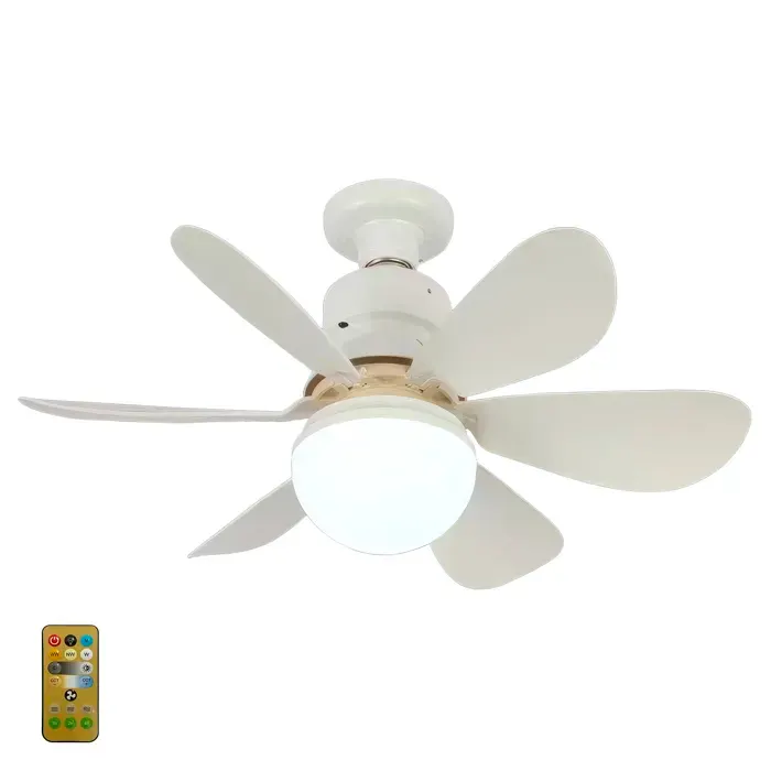 Ventilateur de plafond DAM FS-HX-R420 de 42 cm. Adaptateur E27 3 vitesses et lumière LED réglable de 12 W. Télécommande incluse. — coloris Blanc