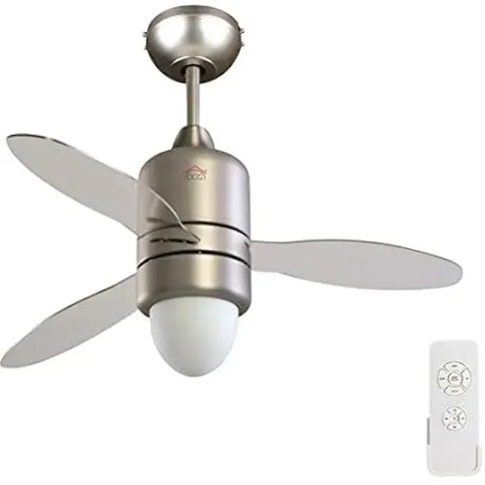 Ventilateur de Plafond DCG VECRD65TL - 3 Pales en Métal et Plastique - Lampe et Télécommande
