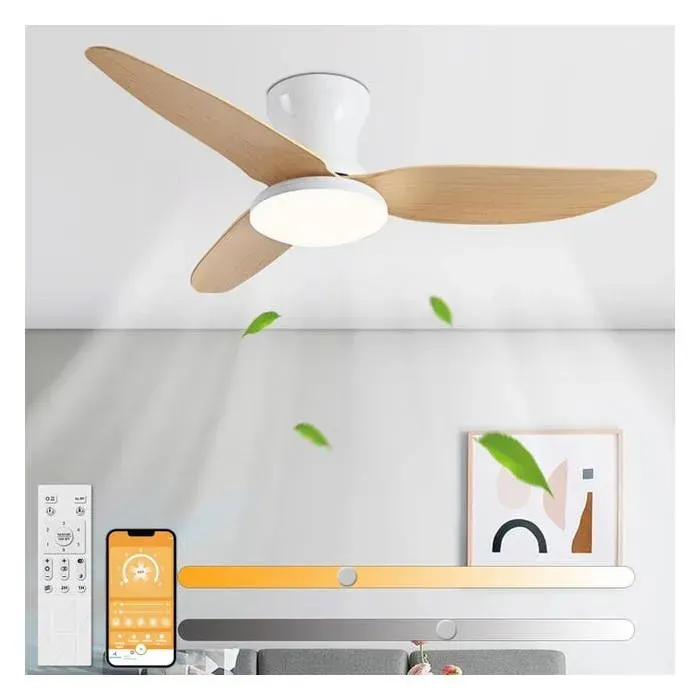 Ventilateur de plafond de 100 cm avec éclairage télécommande et application mobile 6 vitesses minuterie et rotation réversible