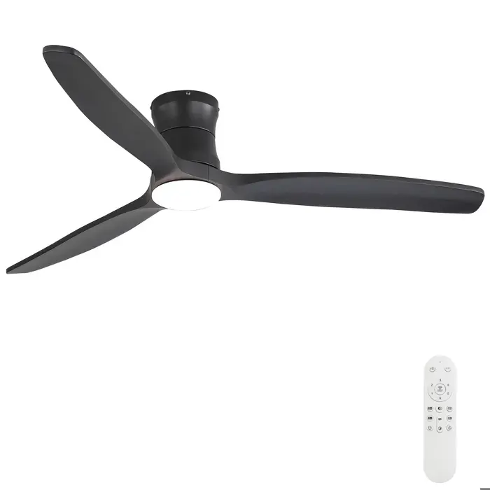 Ventilateur de plafond de 132 cm à montage affleurant avec éclairage moteur à courant continu télécommande 3 pales en bois massif