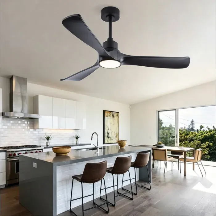 Ventilateur de Plafond de 132 cm - - Avec Éclairage et Télécommande - Moteur CC Réversible - Noir