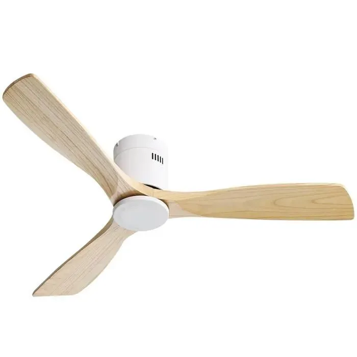 Ventilateur de plafond de 132 cm sans éclairage 3 pales en bois massif avec télécommande 6 vitesses minuterie132 x 132 x 25cm