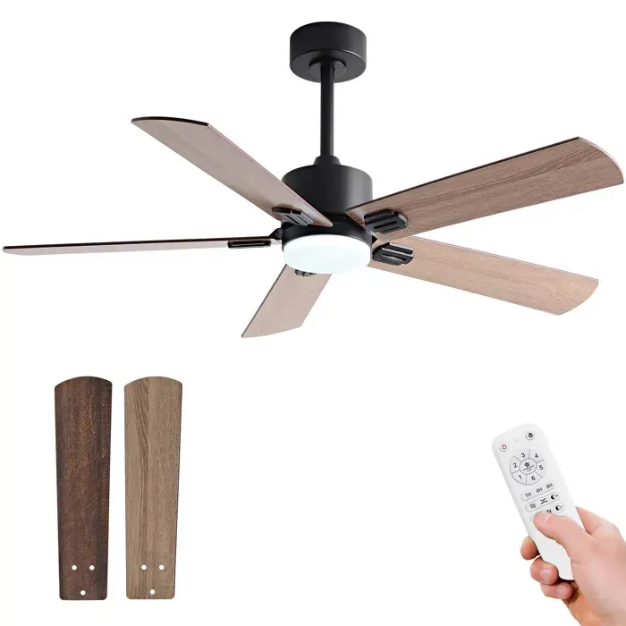 Ventilateur de plafond de (42 pouces) 107x107x37 cm Noir et noyer foncé Métal et bois ventilation maison air frais