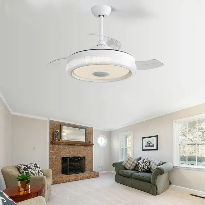 Ventilateur de plafond de 42 pouces avec éclairage 3 pales en ABS moteur DC silencieux télécommande blanc