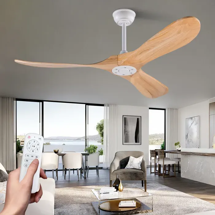 Ventilateur de plafond de (52 pouces) 132x132x32 cm Blanc + Naturel Métal et bois ventilation maison air frais