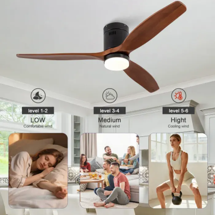 Ventilateur de plafond design intérieur 132cm bois massif tube droit structuré éclairage 3CCT modulable m VENTILATEUR DE PLAFOND — coloris Noir