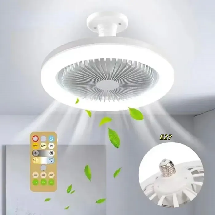 Ventilateur de plafond E27 avec télécommande – Ventilateur de plafond 3 vitesses de ventilateur et 3 températures de couleur