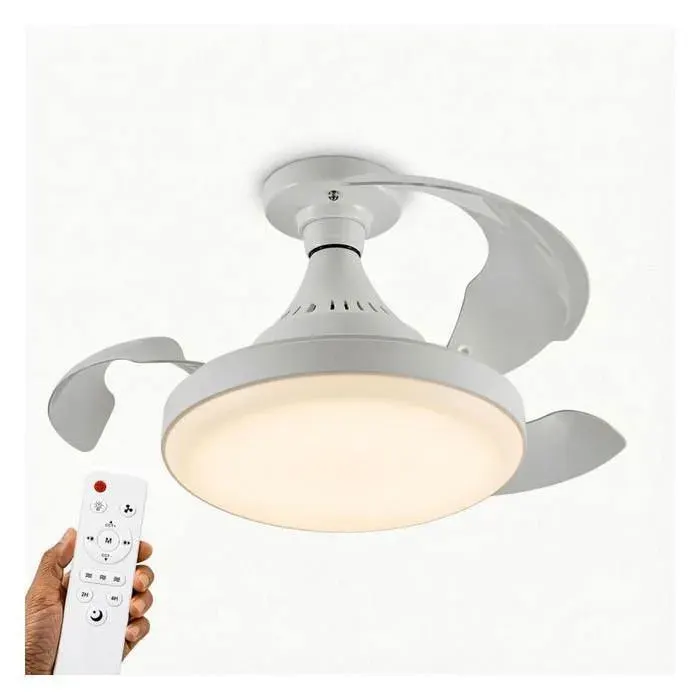 Ventilateur de Plafond E27 LED 22W avec Télécommande Plafonnier 2-en-1 Dimmable 3 Vitesses CCT Gradable pour Chambre & Salon