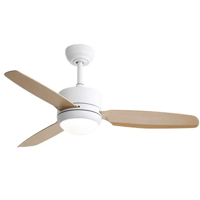 Ventilateur de plafond en ABS moteur DC réversible 65% économe 6 vitesses minuterie 1/4/8h LED 18W trois teintes télécommande