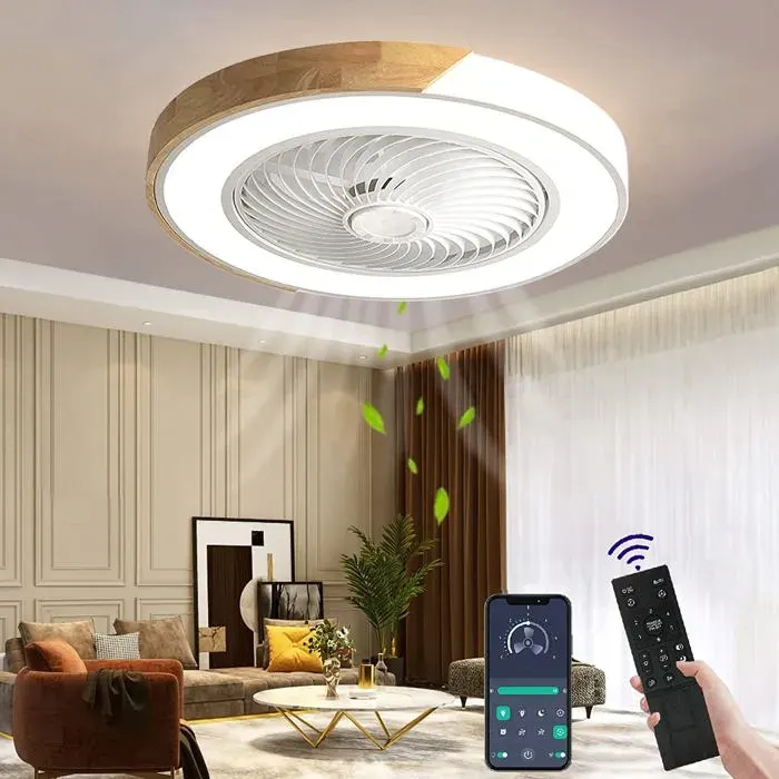 Ventilateur de plafond en bois avec éclairage LED plafonnier ventilateur invisible dimmable avec télécommande minuterie ventilat