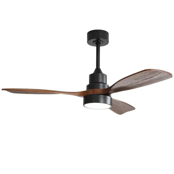 Ventilateur de plafond en bois de 48 pouces pour salon avec 3 Lames en bois massif télécommande réversible moteur à courant continu