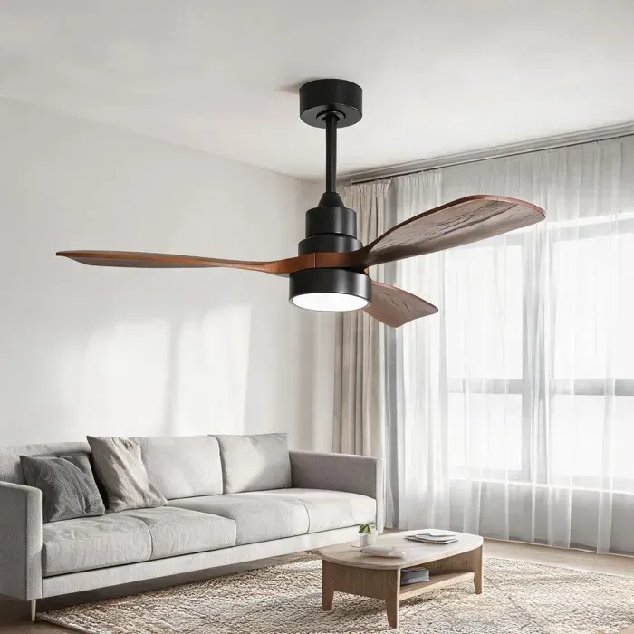 Ventilateur de plafond en bois massif 122 cm 3 pales noir télécommande moteur DC réversible silencieux