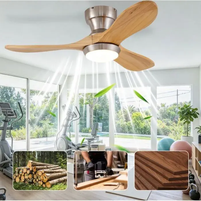 Ventilateur de plafond encastrable 36 pouces avec LED télécommande 3 pales bois massif 6 vitesses révers VENTILATEUR DE PLAFOND
