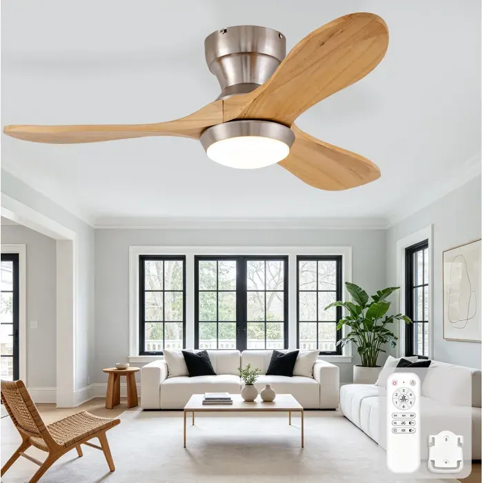 Ventilateur de plafond encastrable avec éclairage 3 pales en bois télécommande 6 vitesses réversible 3CCT