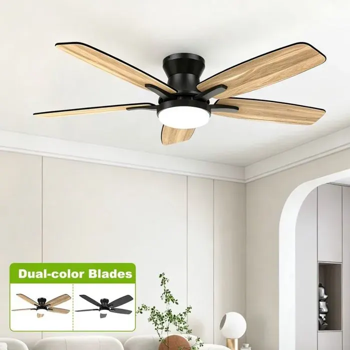 Ventilateur de plafond encastré 106 cm avec lumière LED 3 températures couleur 6 vitesses télécommande pales réversibles