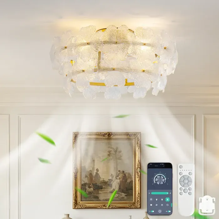 Ventilateur de plafond équipé dun diffuseur en cristal de pales en ABS et de 6 vitesses de ventilation (ampoule non incluse)