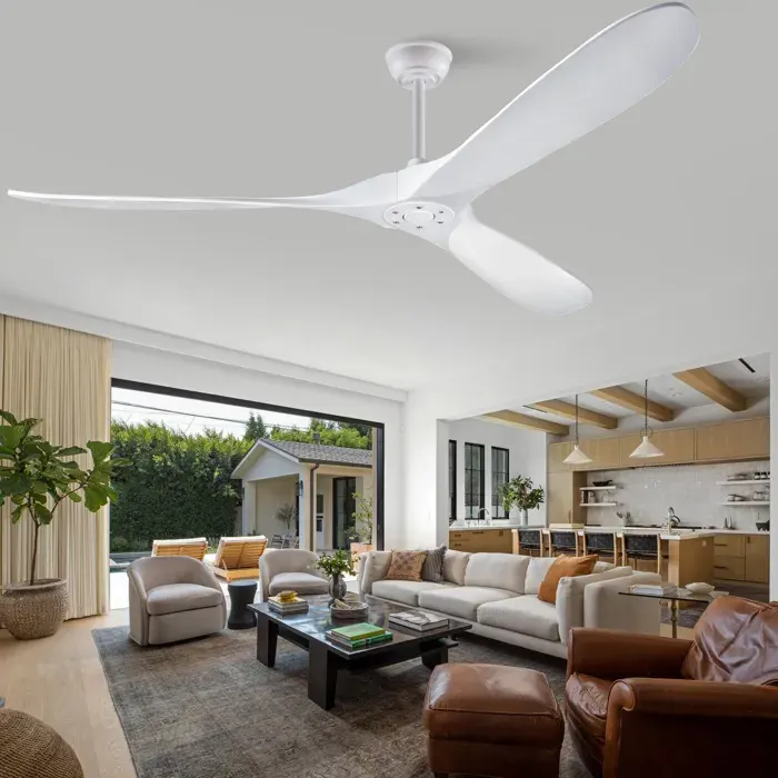 Ventilateur de plafond EVRYAE 70 pouces 3 pales en bois sans lumière télécommande 6 vitesses réversible moteur DC blanc