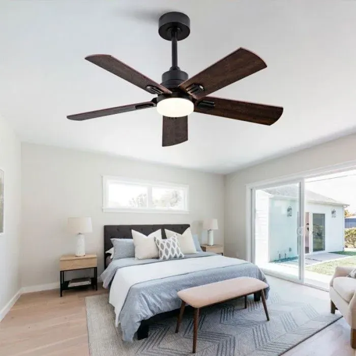 Ventilateur de plafond extérieur 42 pouces Noir Noyer 5 pales avec lumière et télécommande réglable ventilateur plafond pour ter