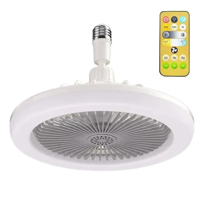 Ventilateur de plafond gris lumineux télécommandé 3 modes déclairage et 3 vitesses ventilation ampoule LED E27 réglab 3CQINGSHOP