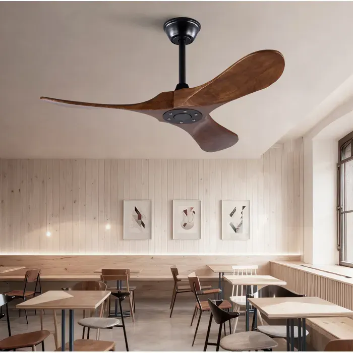 Ventilateur de plafond hélice à 3 pales sans lumière - MEUNIQ - Télécommande mémoire bois noir noyer 42 pouces