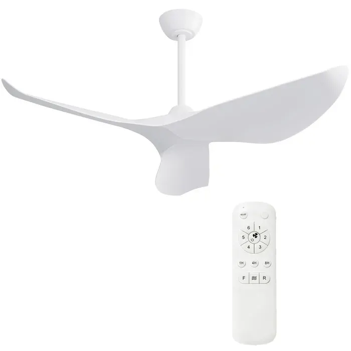 Ventilateur de plafond - HIBA - 38 pouces Blanc - Moteur DC économe - Réversible été/hiver - 6 vitesses télécommande