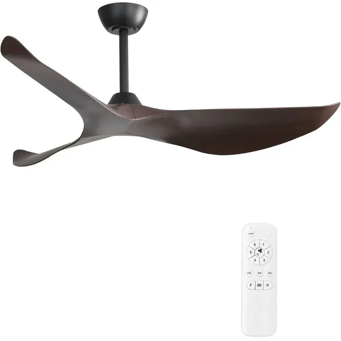 Ventilateur de plafond - HIBA - 38 pouces Noyer - Moteur DC économe - Réversible été/hiver - Télécommande 6 vitesses