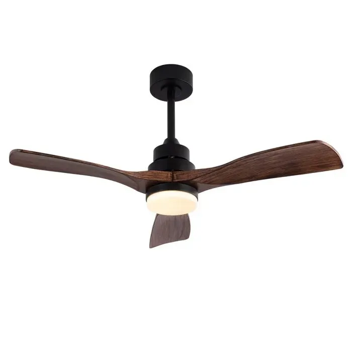 Ventilateur de plafond - HIBA - 42 - 3 pales finition noyer - Moteur DC réversible silencieux - LED 20W dimmable avec télécommande