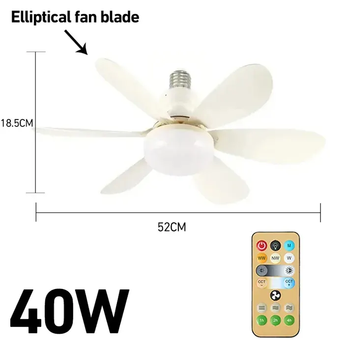 Ventilateur de plafond intelligent 2 en 1avec télécommandegradationéclairage à économie dénergieventilateur silencieux E27-40W