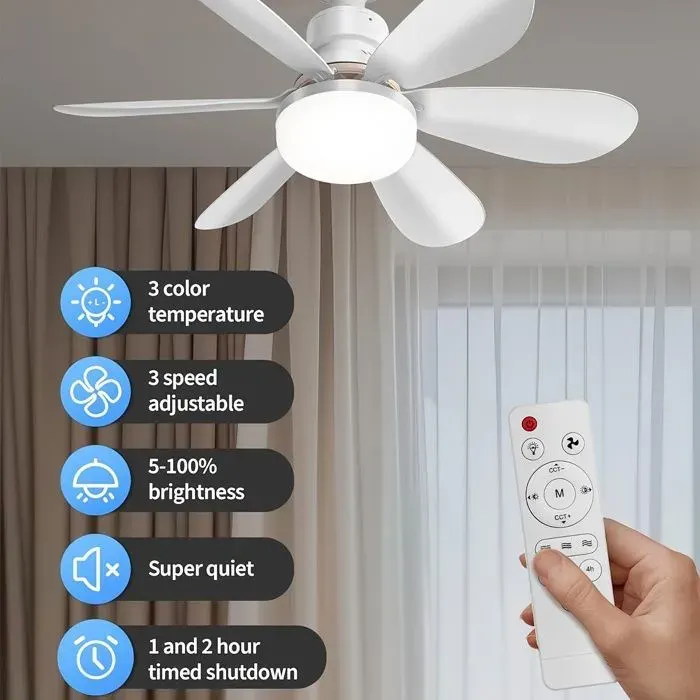 Ventilateur de plafond intelligent avec lumière 3 vitesses réglables LED 3 couleurs Blanc de 40W hauteur VEN VENTILATEUR DE PLAFOND