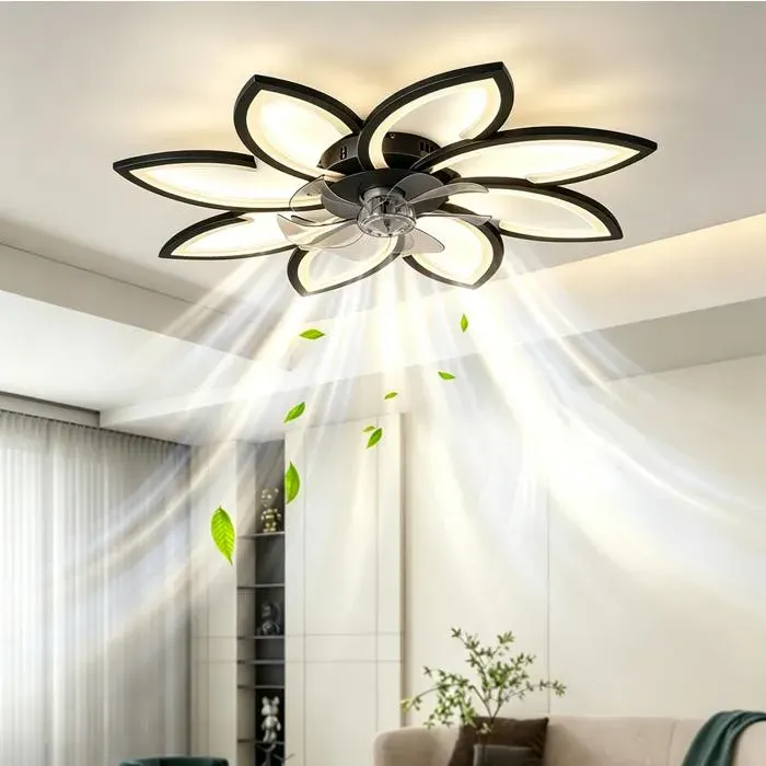 Ventilateur de plafond intelligent contrôlé par application LED avec télécommande 3 Couleurs 6 Vitesse pour chambre et maison