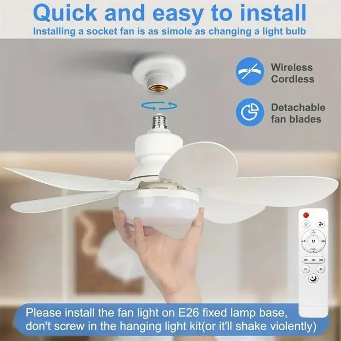 Ventilateur de Plafond Intelligent Télécommandé 52 07/41 91 cm avec Lumière LED - Base E27/E26 3 Blanc de 4 multicolore VENTILATEUR
