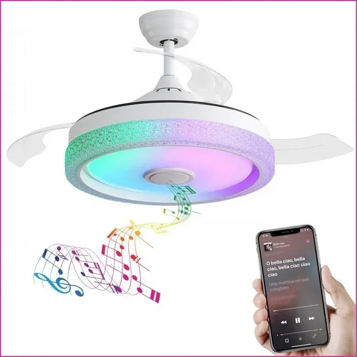 Ventilateur de plafond invisible 42 pouces - RGB LED 3CCT Moteur DC - Contrôle Remote &amp APP - Blanc