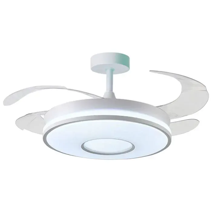Ventilateur de Plafond KIRA Blanc Moteur DC Silencieux Pales Rétractables Lumière LED 36 W 3 Températures Télécommande Mode H