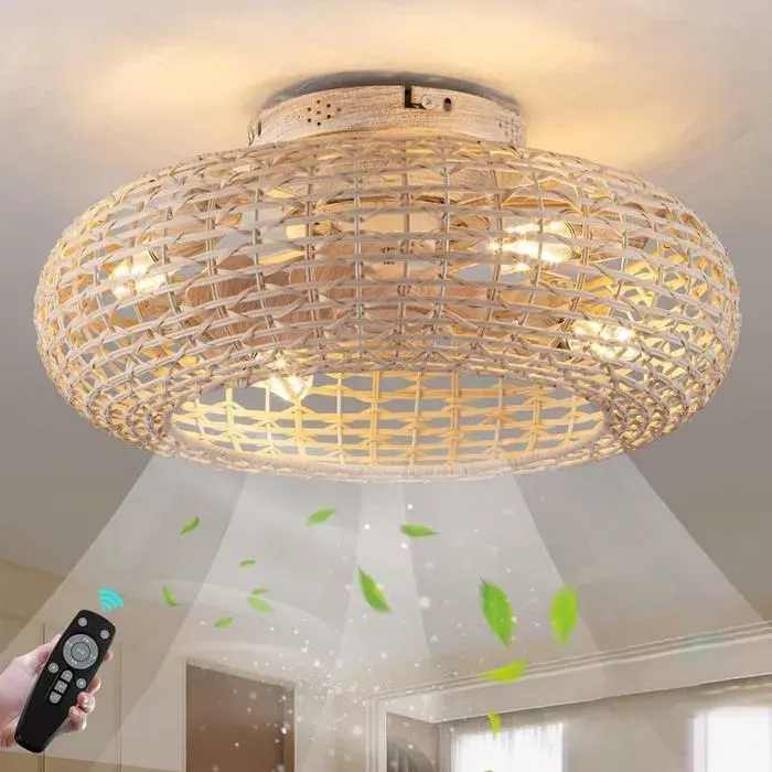 Ventilateur de plafond - KZT - KZT - Bambou tressé - 6 vitesses - 4 douilles E27