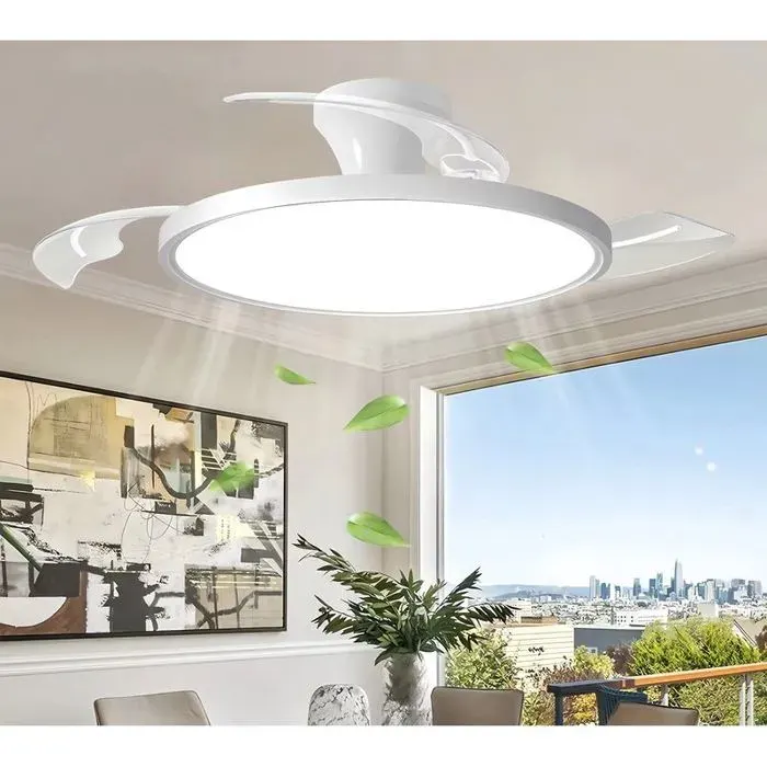 Ventilateur de Plafond LED 105 cm avec Pales Rétractables Télécommande Éclairage 3 Couleurs et Intensité Réglable