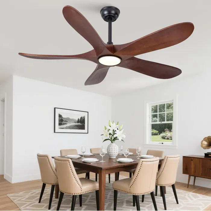 Ventilateur de plafond LED 132 cm à 5 pales en bois noir et noyer télécommande 6 vitesses