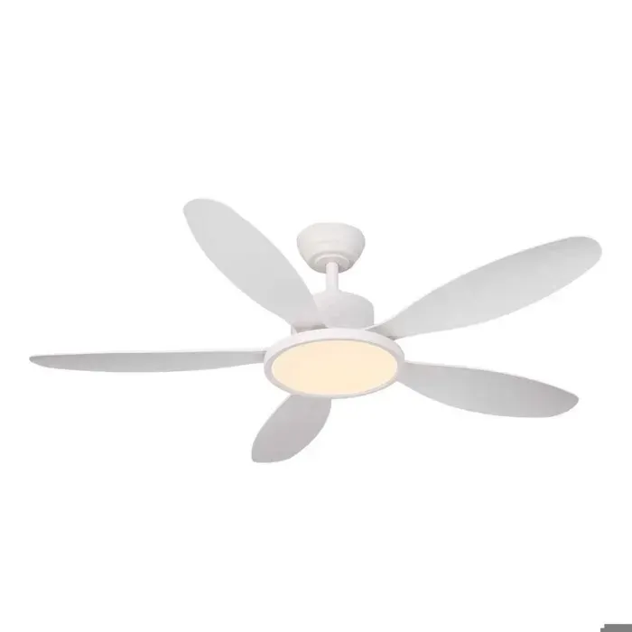 Ventilateur de plafond LED 132cm 5 pales blanches silencieux télécommande économie dénergie pour salon chambre éclairage moderne