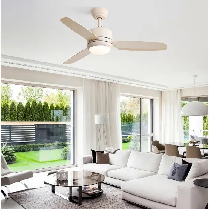 Ventilateur de plafond LED 18 W 3 pales ABS moteur DC réversible 6 vitesses - TCQPZ - télécommande blanc cassé 117 cm