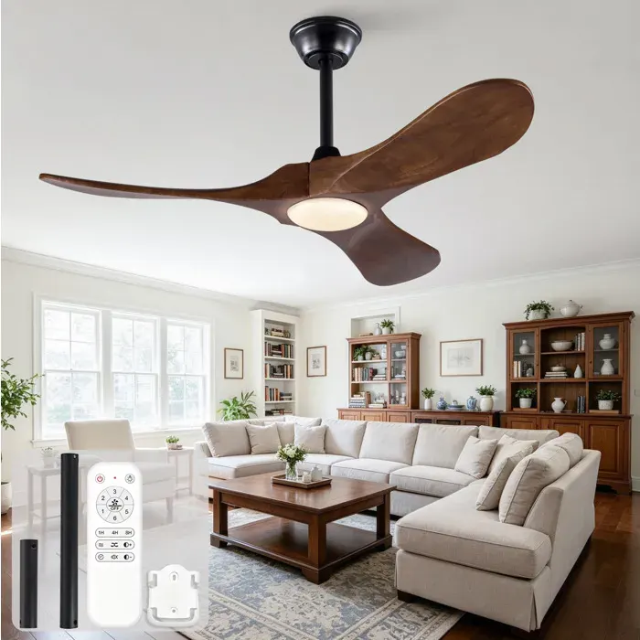 Ventilateur de plafond LED 3 pales en bois 106 x 106 x 30 cm noir télécommande