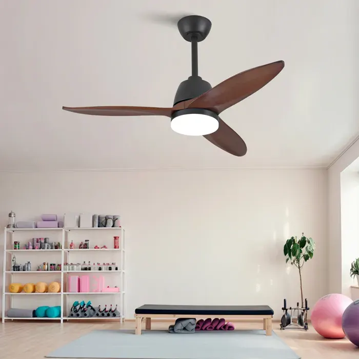 Ventilateur de plafond LED 3 pales en bois massif - BEAUNIV - moteur DC silencieux réversible - Noir noyer 42 pouces