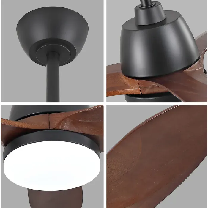 Ventilateur de Plafond LED 3 Pales en Bois Massif Dimmable - TCQPZ - Moteur DC Réversible Noir 107 cm