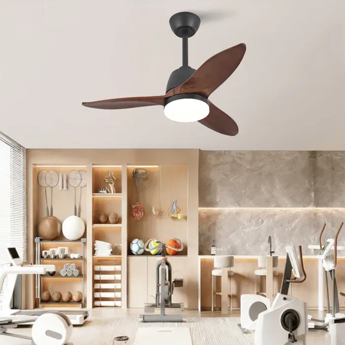 Ventilateur de Plafond LED 3 Pales en Bois Massif Moteur DC Réversible - BEAUNIV - Noir et Noyer Foncé Ø 914 cm