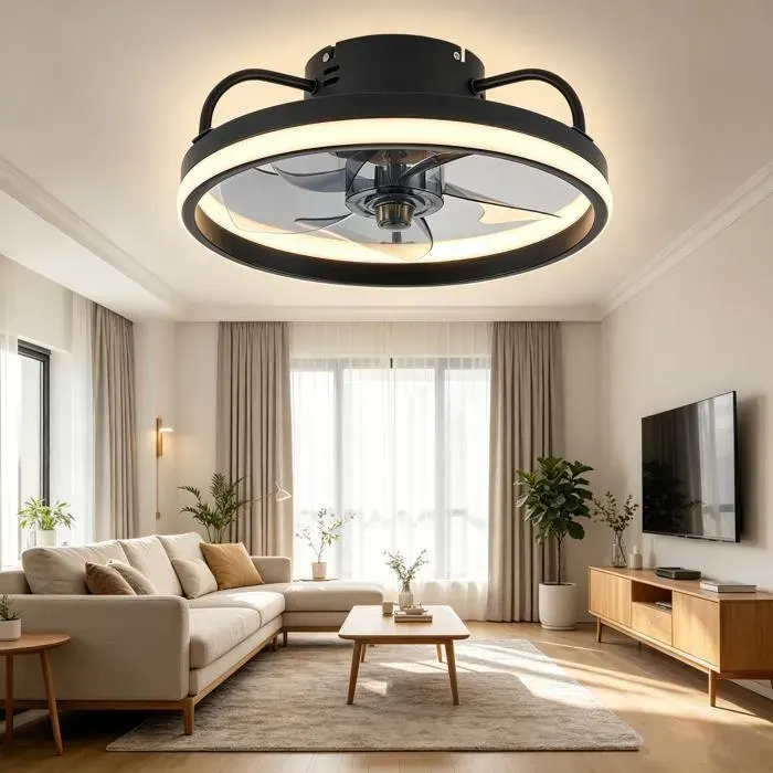 Ventilateur de plafond LED 33 cm - 6 vitesses - Minuterie intelligente - 3 couleurs - avec télécommande - silencieux - 55 W noir