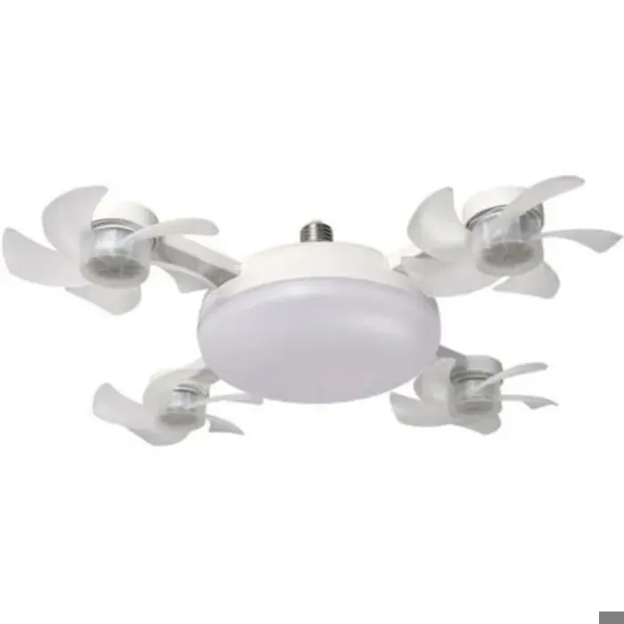 Ventilateur de plafond LED 4 têtes - Douceur et intensité variable - 3 vitesses de ventilation - Minuterie programmable - Téléco