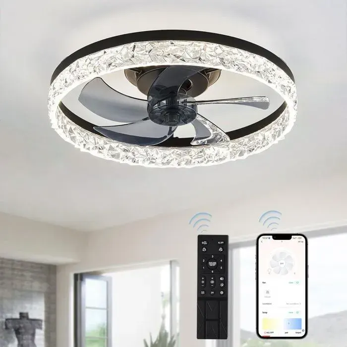 Ventilateur de Plafond LED 40 cm avec Télécommande Plafonnier Extra Plat Éclairage à Intensité Variable Température