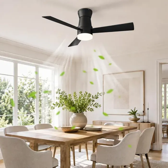 Ventilateur de plafond LED 42 pouces 1066 cm noir 3 pales moteur DC silencieux réversible 6 vitesses lumière dimmable