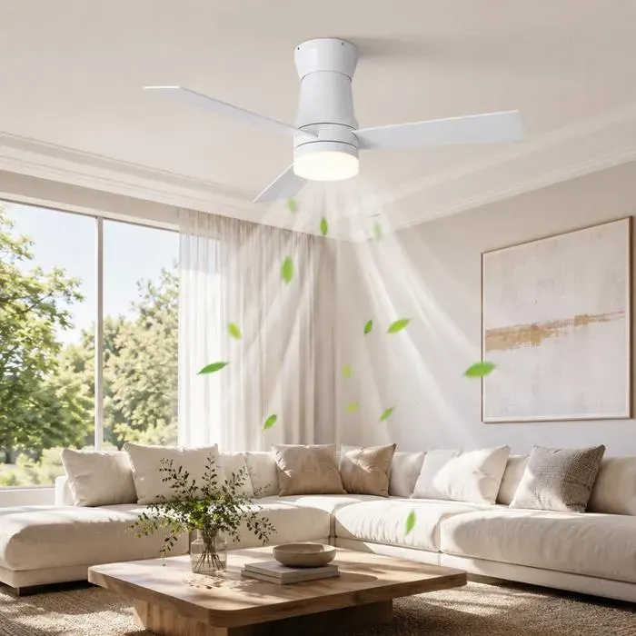 Ventilateur de plafond LED 42 pouces 3 pales moteur DC silencieux réversible 6 vitesses lumière dimmable blanc